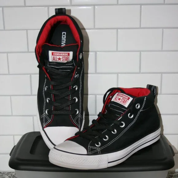 Converse | Shoes | Converse Blackred Hightop Sneakers | Poshmark display picture 1